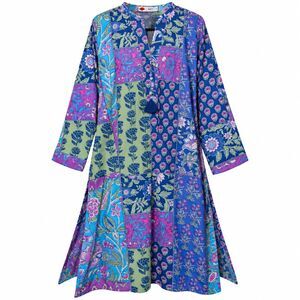 Khaadi Shirt Dress Women's Large Multicolor Floral Collared Midi Boho NWT